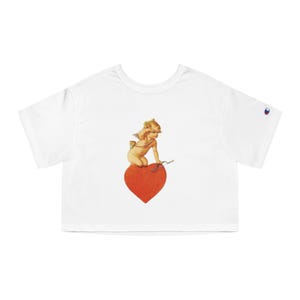 Y2K Angel Cupid Cropped Tee – Vintage Graphic Heart Shirt, Aesthetic Baby Angel Top, Cute Valentine T-Shirt, Vintage Angel Cupid Tshirt