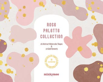 Blush Watercolor Clipart Bundle, Gold Texture Overlays (PNG)