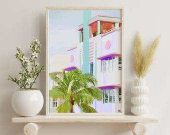 Miami Beach Art Print – Retro Art Deco Wall Poster – South Beach Miami Wall Decor – Tropical Coastal Decor – Eclectic Wall Art – Miami Art