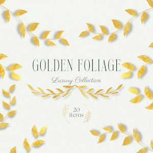 Gold Blumen Clipart, Blatt Clipart, Gold florale Elemente, botanische Clipart, Gold Blätter Clipart, digitale Clipart, Gold botanische Elemente