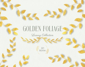 Gold Floral Clipart Bundle, Botanical PNG Overlays (Digital Download)