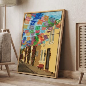 Colorful Art Walk Street Wall Decor • Mexico Wall Art Poster • San José del Cabo Decor • Oil Art Print • Vibrant Town Scene • Baja Wall Art