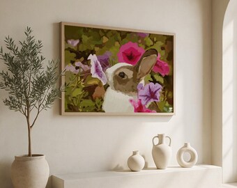 Blumen Präriekaninchen Print | Cottagecore Häschen-Wand-Kunst