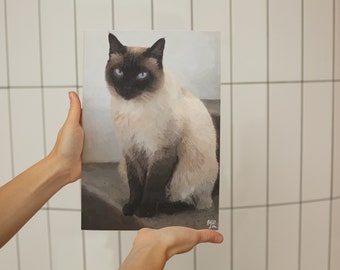Siamese Cat Art Print – Oil Paint Effect, Realistic Portrait