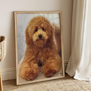 Miniature Poodle Wall Art Portrait Print, Mini Poodle Puppy Wall Art, Oil Paint Poodle Pet Portrait, Miniature Poodle Puppy Dog Wall Decor