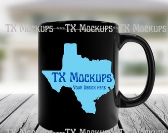 Maqueta de taza de café negro/ 11 oz. Mockup de taza de cerámica / Mug Photo Mock Up / JPG digital / Descarga instantánea /