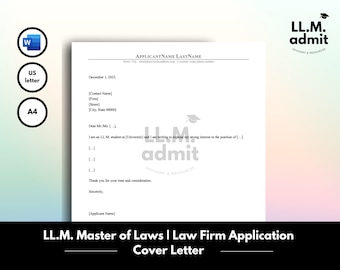 Plantilla de carta de presentación para facultades de derecho / Solicitudes para LLM, J.D. y bufetes de abogados (Word editable)