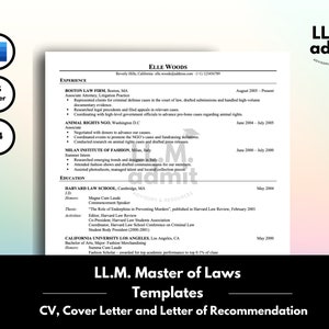 Plantillas de materiales de solicitud de la Facultad de Derecho/CV, carta de presentación, carta de recomendación/LLM. Plantilla de currículum J.D. / Escuela de posgrado / Formato Word
