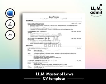 Plantilla de currículum para la facultad de derecho / Solicitud para maestría en derecho y doctorado en derecho (Word editable)