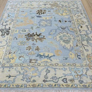 Turkish Blue Oushak Rug Handmade Hand Knotted Colorful Area Rugs 4x6 5x8 6x9 8x10 9x12 10x14 for Living Room Bedroom