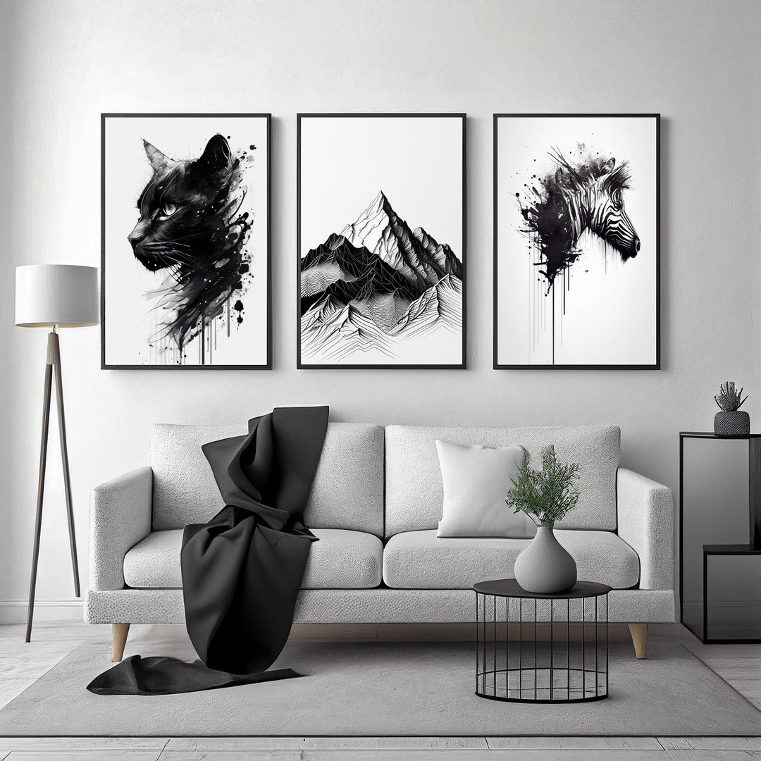 Fine Line Art Print Set of 3, Wall Art Framed,abstract Modern Wall Art
