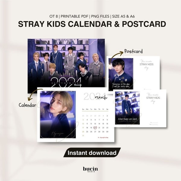 Stray Kids 2024 Calendar Stray Kids Monthly Calendar 2024 Aesthetic Photoshoot Stray Kids 2024 Printable Desk Calendar