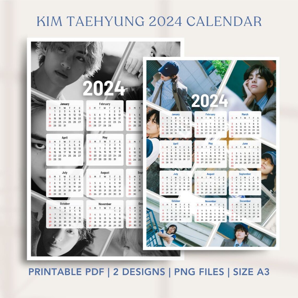 V BTS 2024 Calendar Printable Kim Taehyung Yearly Calendar 2024