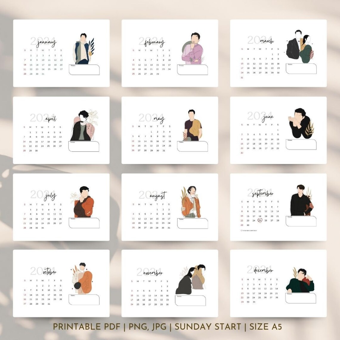 Printable Calendar 2024 Korean Actor Desk Calendar Hyun Bin Calendar