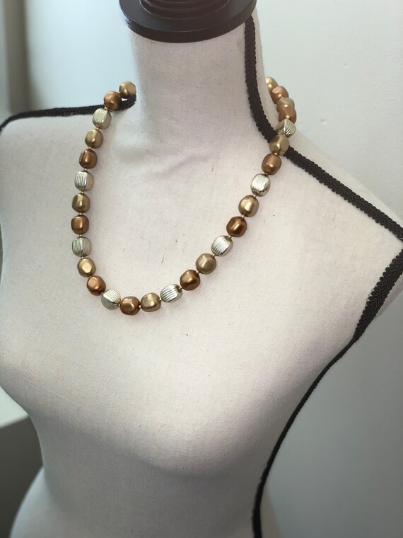 Vintage Czech Chocolate Marbleized Beaded Necklace - image 2