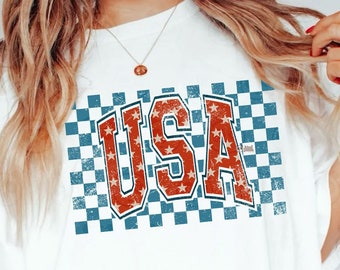 Vintage Checkered USA png, Distressed 4th Of July png Shirt Sublimation, Checkerboard America png Independence Day, Patriotic Sweatshirt png