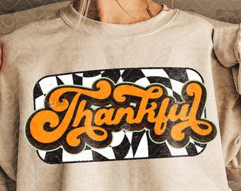 Checkered Thankful PNG, Thanksgiving Png Sublimation, Retro Fall png DTF Transfer Design, Cozy Season png, Thanksgiving Shirt Png Download