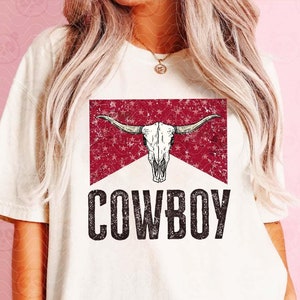 Red Cowboy PNG Sublimation, Retro Cowgirl png Shirt Design, Country png, Longhorn Bull Skull png, Distressed Western T-Shirt DTF Transfer