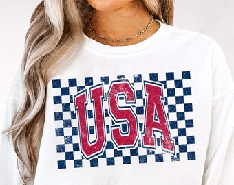 Retro USA svg png, Vintage America Shirt png Sublimation, Checkered 4th Of July svg, Varsity Patriotic Hoodie Sweatshirt png, distressed png