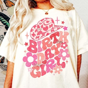 Groovy Birthday CowGirl SVG PNG Sublimation, Floral Retro Western Shirt DTF Design, Pink Leopard Birthday Party, Birthday svg Cut File