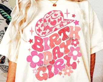 Groovy Birthday CowGirl SVG PNG Sublimation, Floral Retro Western Shirt DTF Design, Pink Leopard Birthday Party, Birthday svg Cut File