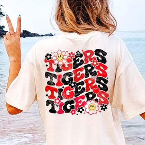 Floral Tigers PNG, Red Black Tigers Mascot png Sublimation, Tigers Game Day Shirt DTF Transfer design, vintage college tigers spirit png
