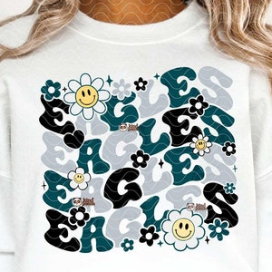 Blumen Adler PNG, Retro Maskottchen PNG Sublimation, Distressed Game Day Shirt Hoodie DTF Transfer Design, College Sport Team Fan png Download