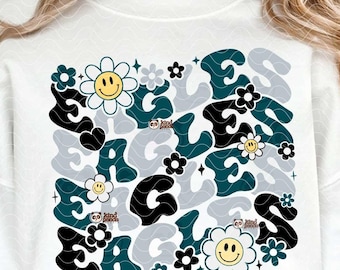 Floral Eagles PNG, Retro Mascot png Sublimation, Distressed Game Day Shirt Hoodie DTF Transfer design, College Sports Team Fan png download