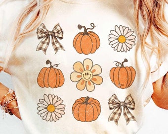 Retro Coquette Herbst PNG, Kürbisse & Blumen Bögen Sublimation, Distressed Herbst Shirt Design, Gemütliche Jahreszeit PNG, Herbst Vibes, Thanksgiving