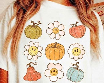 Vintage Fall png, Floral Pumpkins png, Retro Thanksgiving PNG, Hello Fall Png Shirt Design, Cozy Season, Cute Fall Flowers png Sublimation