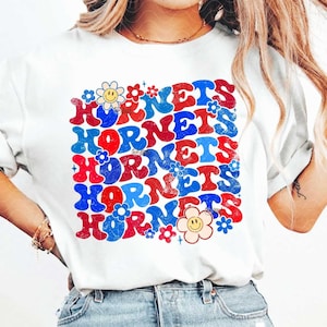 Floral Hornets PNG, Retro American Football Sublimation, Groovy Game Day Shirt Design, Distressed Hornet Mascot png dtf dtg digital download