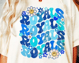 Floral Royals PNG, Groovy College Mascot Sublimation, Distressed Game Day Shirt, Retro Royals png, Cheer Girl DTF Transfer, Digital Download