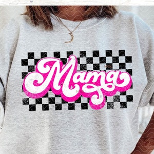 Retro Checkered Mama PNG, Pink distressed Mom Sublimation, Trendy Mom Life png download, Cool Mom PNG, Checkerboard Mama T-Shirt png design