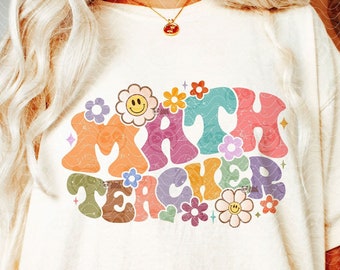 Groovy Math Teacher SVG PNG, Retro Math Teacher png Sublimation, Floral Vintage Teacher Shirt Design,  Teaching DtF Transfer file Download