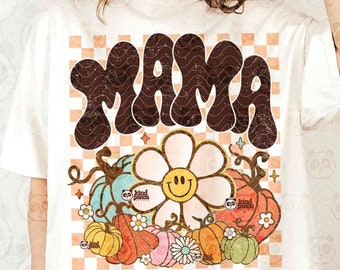 Mama Pumpkin PNG, Retro Fall Mama Png Sublimation, Groovy Fall Shirt Design, Cozy Season, Boho Floral Autumn Vibes DTF file, Mama Shirt png