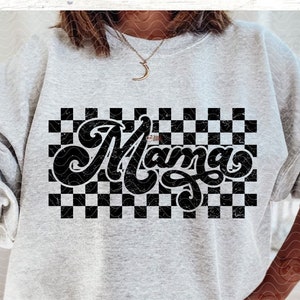 Karierte Mama SVG, Retro Mama PNG, Rock'n'Roll Mama SVG, Mama png, Retro Schrift Mama Sublimation, Schachbrett Mama Schnittdatei, Cooles Mama Shirt