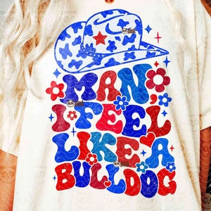 Bulldogs PNG bleu marine rouge, homme, je me sens comme un bouledogue PNG, sublimation de chemise mascotte western, Cowgirl Bulldogs Cheer, transfert DTF Floral Game Day
