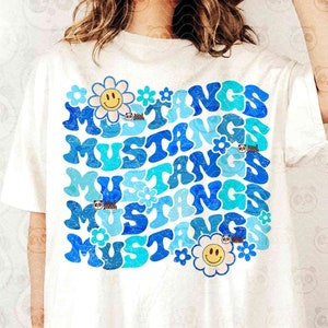 Groovy Mustangs PNG, Retro Blue Mascot Sublimation, Distressed Game Day Shirt & Hoodie Design, Blue College Team Fan, Mustangs Cheer Mom png