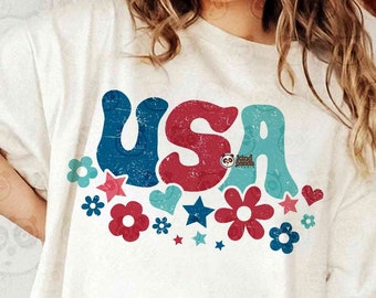 Groovy USA SVG PNG, Retro Floral America Sublimation, Distressed UsA Shirt Hoodie Design, 4th of July Independence Day Ct File, Dtf Transfer