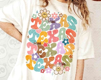 Floral Texas PNG, Retro Texan png, Groovy Cowgirl Shirt Design, Western Woman Sublimation, Country png design, Smile Face Wildwest Rodeo png