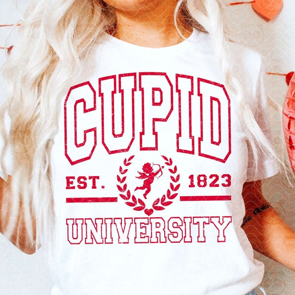 Cupid University, Red Valentine SVG PNG DXF, Valentine's Day Cricut Cut File, Love Sublimation, Cupid, Heart DtF Transfer Digital Download