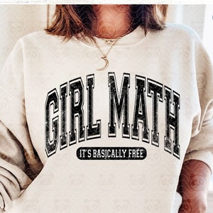 Girl Math PNG SVG DXF、Varsity Girl Math svg カットファイル、Girl Math University Tシャツ png 昇華、Trendy Girl png デジタルダウンロード