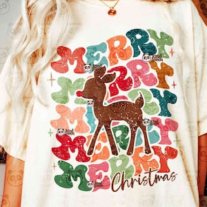 Retro Rentier, Frohe Weihnachten PNG SVG, Kleinkind Weihnachten Sublimation T-Shirt Design, Vintage Rentier Rudolph DTF Transfer Design Download