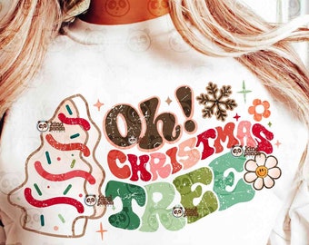 Oh Christmas Tree PNG, Retro Christmas Sublimation, Holiday Cake Png, Christmas Shirt Design, Christmas Tree Junkie DTF Design