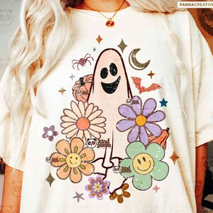 Floral Halloween Ghost PNG, Retro Sublimation, Groovy Halloween Shirt PNG Design, cute ghost png digital download, Spooky Season, Boho Halloween png