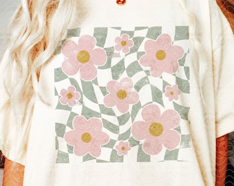 Checkered Flower Png, Groovy Flowers Png, Spring Png, Retro flowers png, Floral Spring Shirt Sublimation, Groovy Spring Png Digital Download