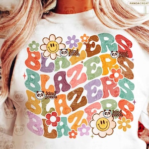 Floral Blazers SVG PNG, Groovy Game Day Shirt Design, Retro Blazers png Mascot Sublimation, Distressed Sports png Blazer Mascot DTF Transfer