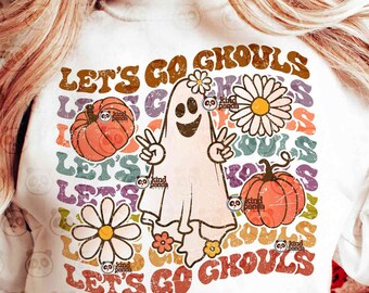 ¡Vamos, Ghouls! PNG, Sublimación PNG floral retro de Halloween, PNG de Halloween, Diseño de camiseta de Halloween genial PNG, Descarga de transferencia DTF espeluznante