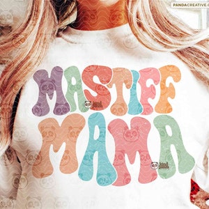 Groovy Mastiff Mama SVG PNG, retro hond moeder sublimatie, puppy bandogs moeder retro shirt Design, Engelse mastiff svg bestand knippen, DTF-overdracht