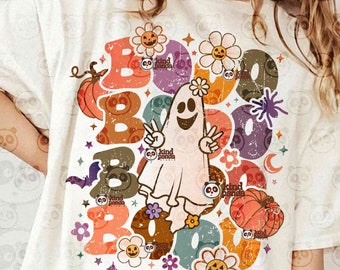 Floral Boo PNG, Cute Ghost Png Sublimation, Retro Halloween Shirt DTF Design, Vintage Ghouls, Groovy Halloween, Spooky Season png download